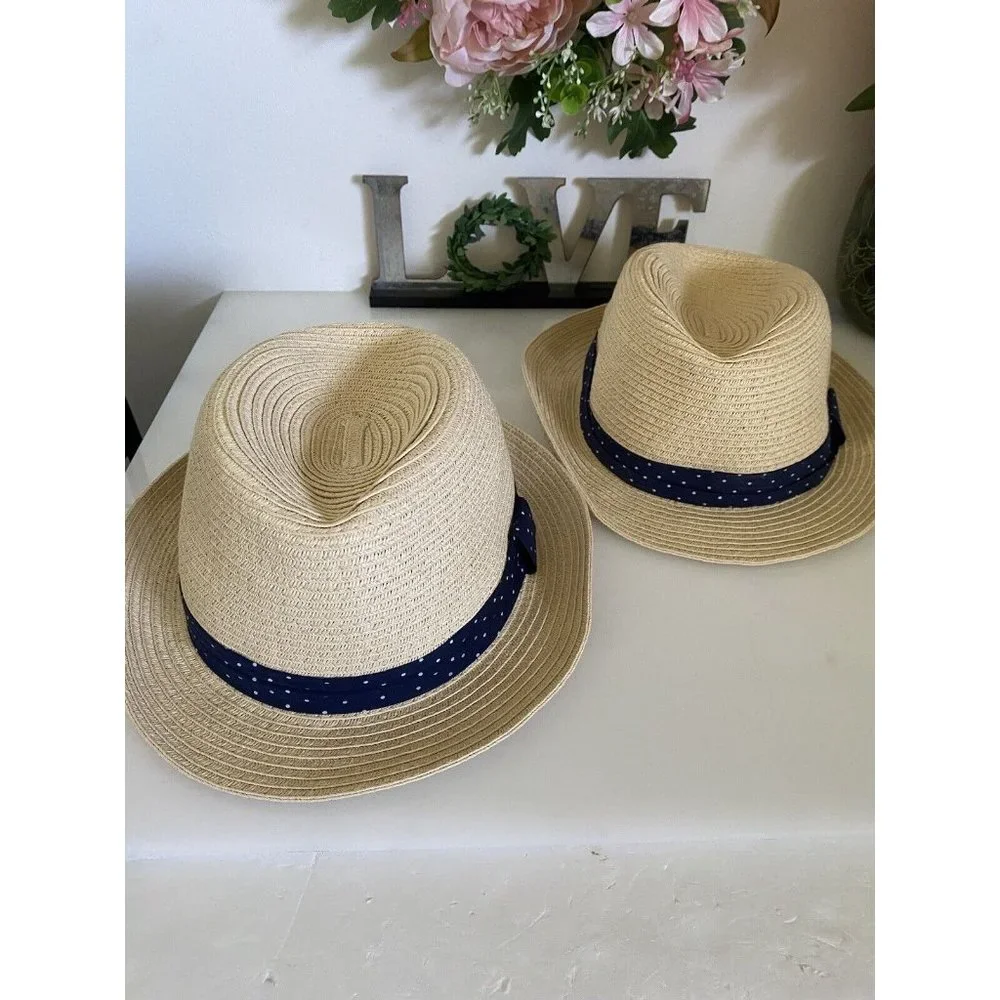 Carter’s 2 Fedora Straw Sun Hats Cap Blue Ribbon For‎ Child 2-4 Mint Condition!